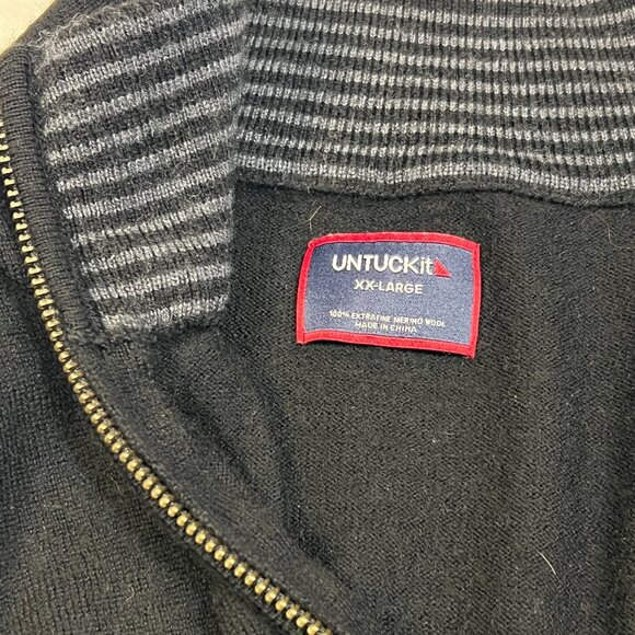 UNTUCKit Men’s XX-Large 100% Extrafine Merino Wool Quarter-Zip Sweater Black - Picture 6 of 10